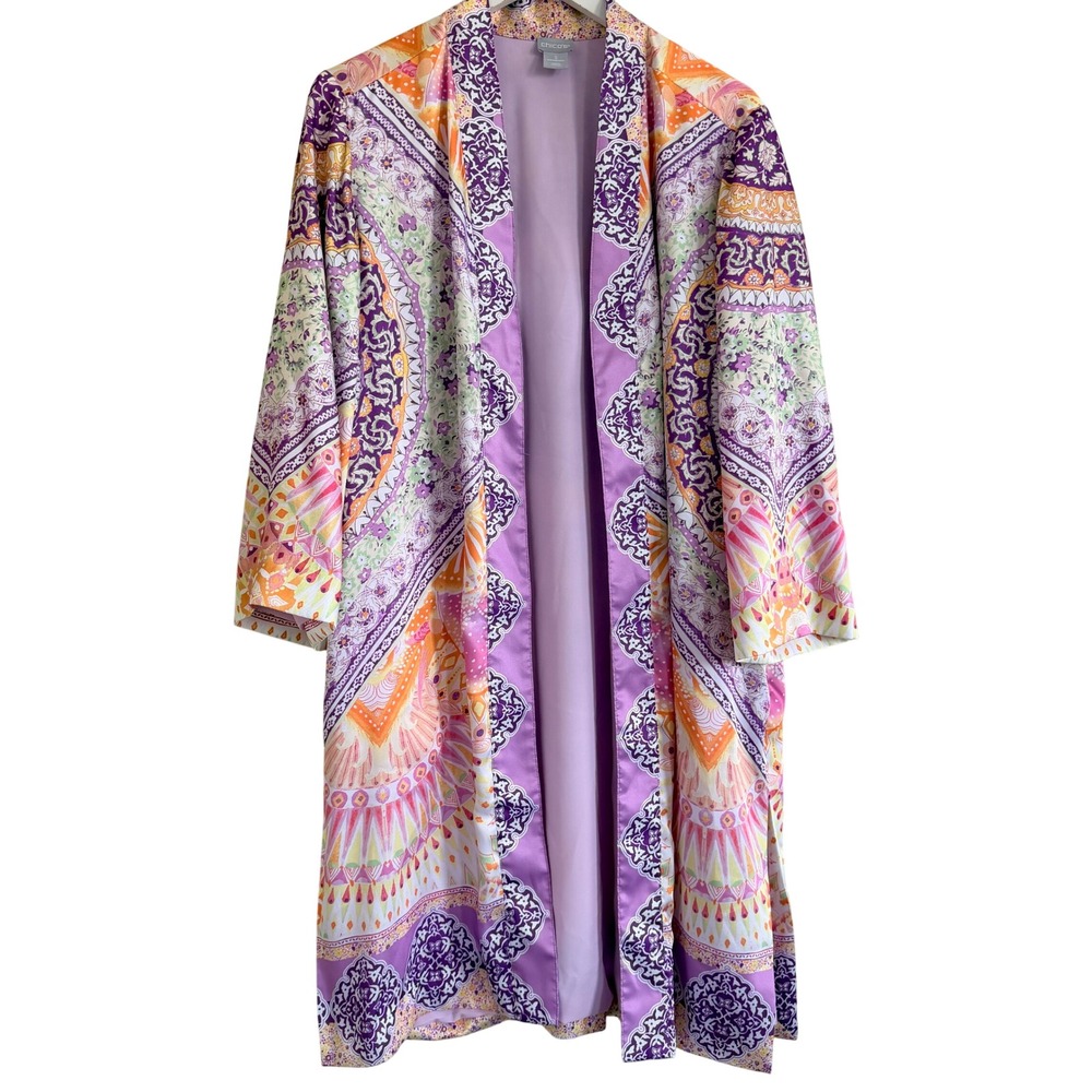 Chico's Colorful Mandala Print Open Front‎ Kimono Womens 2  US Large Bloomcore
